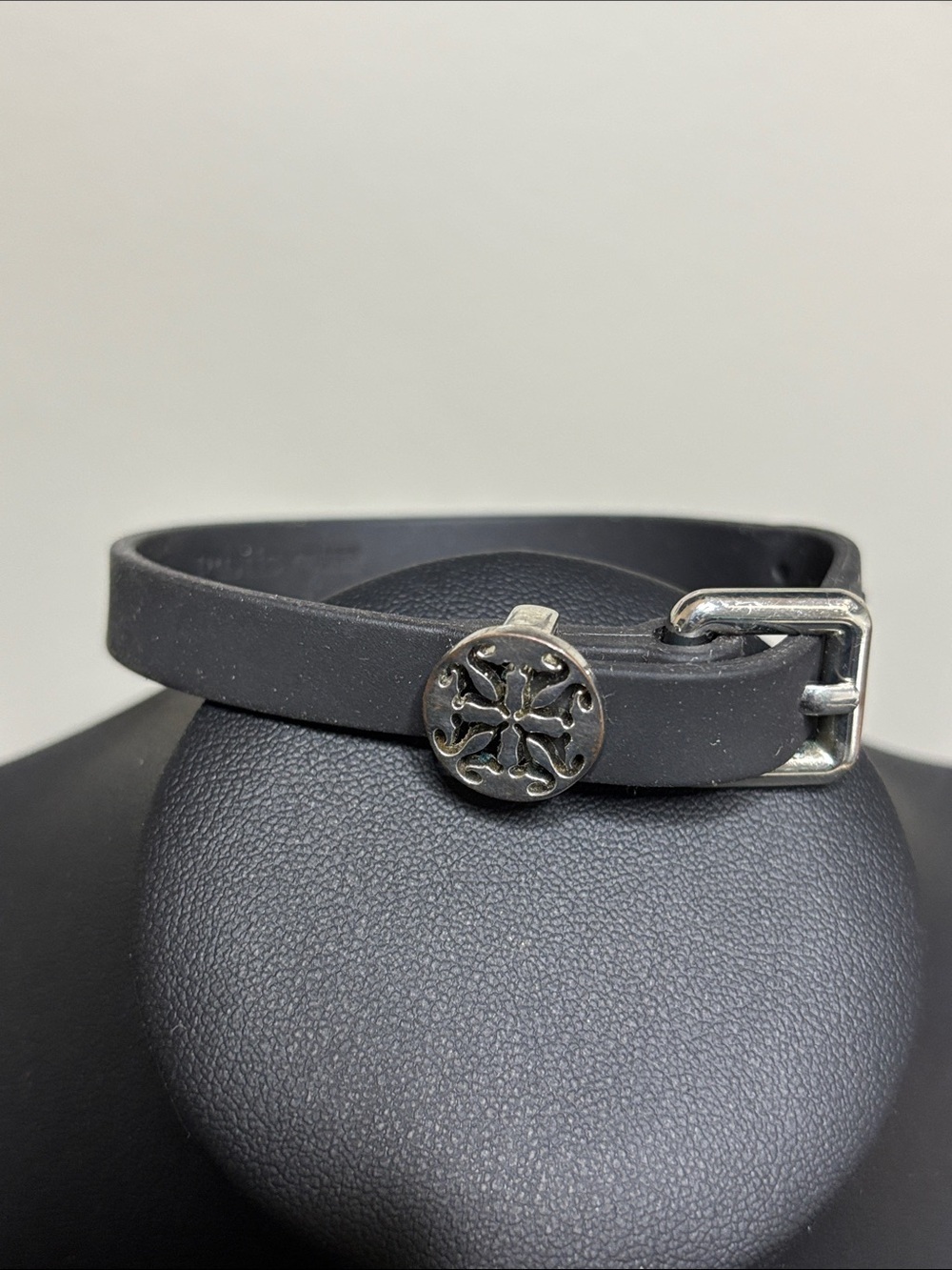 Rustic Cuff Black Rubber Wrap Bracelet Buckle